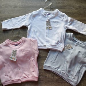 Ζακετάκι ίντερλοκ λευκό/σιελ/ροζ